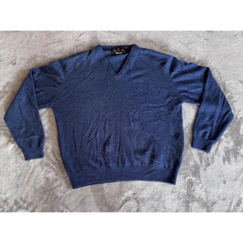 Vtg Barbour"Made in Scotland"Blue V-Neck 100% Lambswool|Classic British Heritage